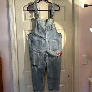 Denim Overalls Pink Panther Capri Length Distressed Size L Jeans